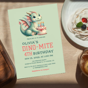Cute Dinosaur Dino- Mite Birthday Party Invitation