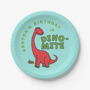 Cute Dinosaur Dino-Mite customized birthday design Paper Plates