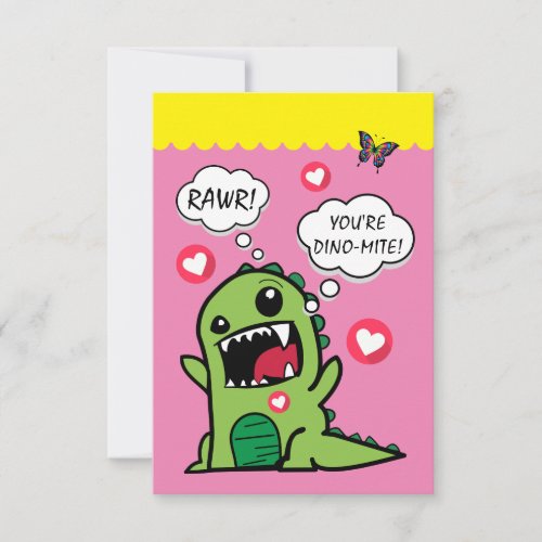 Cute Dinosaur Dino Mite Girls Birthday Party  Thank You Card