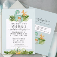 Cute Dinosaur Dino Mommy Foliage Baby Boy Shower I Invitation