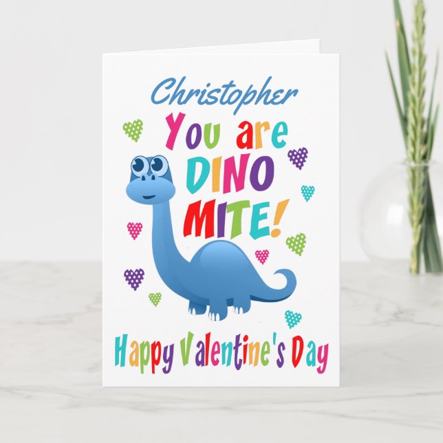 Cute Dinosaur Dinomite Valentines Day Card (Front)