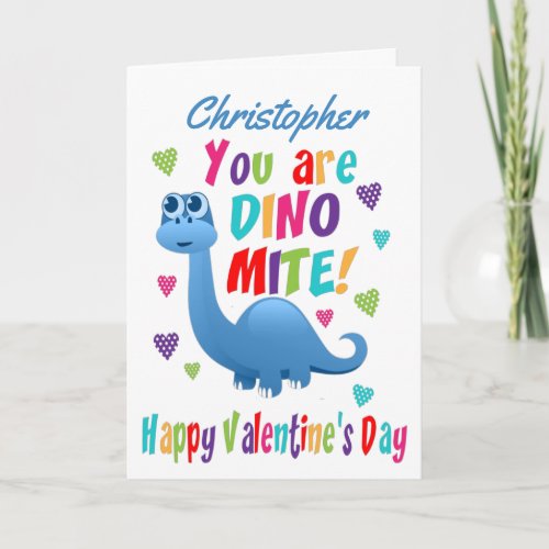 Cute Dinosaur Dinomite Valentines Day Card