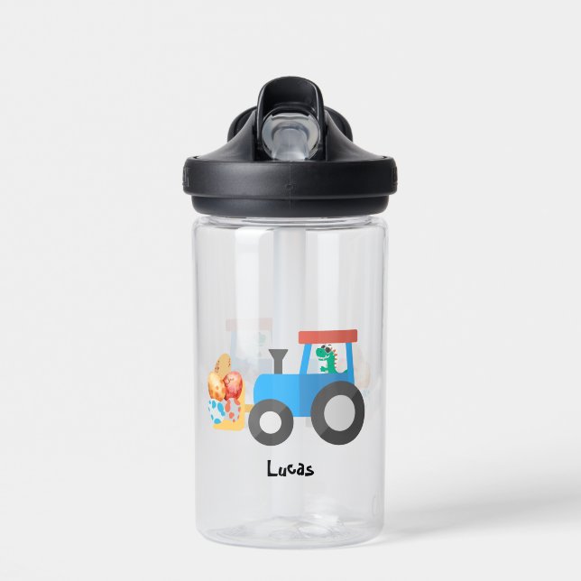 Cute dinosaur egg Construction truck Back 2 School Water Bottle (Front)