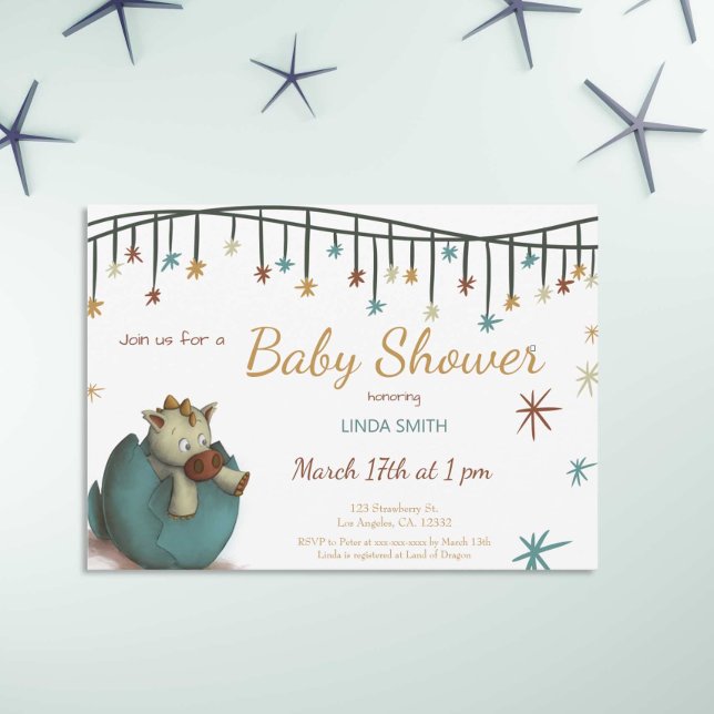 Cute Dinosaur Egg Green Neutral Baby Shower Invitation (Creator Uploaded)
