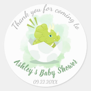 Cute Dinosaur Egg Green Watercolor Baby Shower Classic Round Sticker