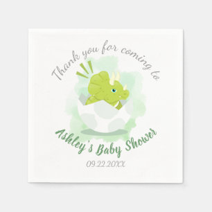 Cute Dinosaur Egg Green Watercolor Baby Shower Napkins