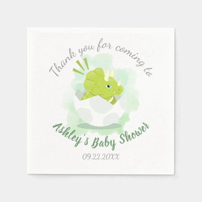 Cute Dinosaur Egg Green Watercolor Baby Shower Napkins (Front)