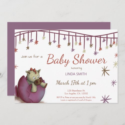 Cute Dinosaur Egg Purple Girl Baby Shower Invitati Invitation