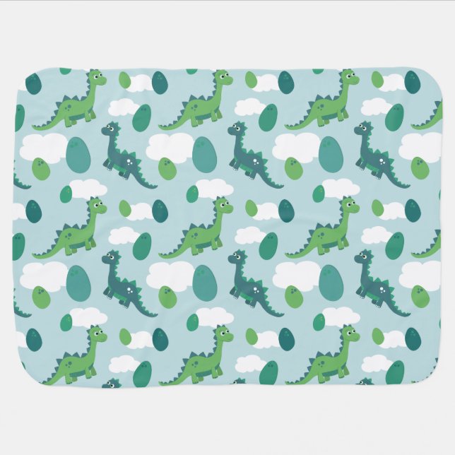 Cute dinosaur eggs, blue green dinos  baby blanket (Horizontal)