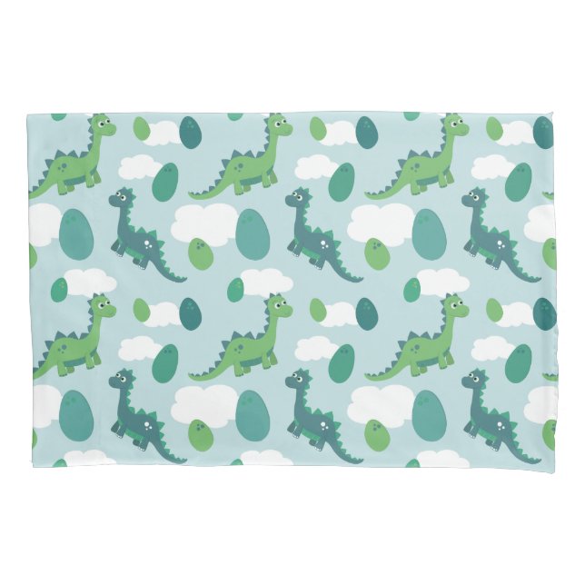 Cute dinosaur eggs, blue green dinos pillow case (Front)