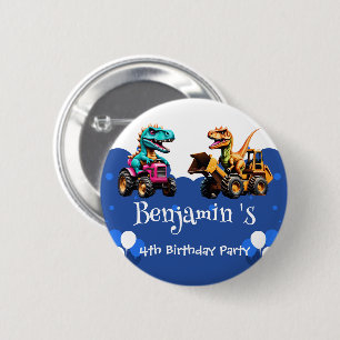 Cute dinosaur Excavator tractor balloon Birthday  Button