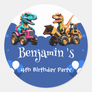 Cute dinosaur Excavator tractor balloon Birthday Classic Round Sticker