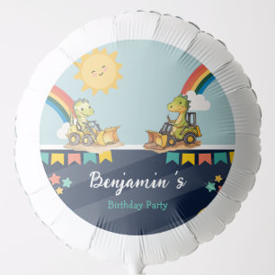 Cute dinosaur Excavator tractor rainbow Birthday Balloon
