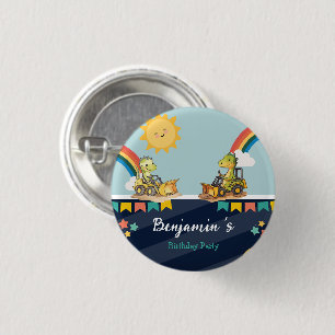 Cute dinosaur Excavator tractor rainbow Birthday  Button