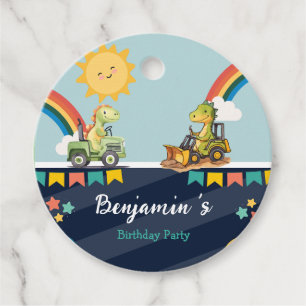 Cute dinosaur Excavator tractor rainbow Birthday  Favor Tags