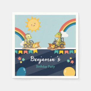 Cute dinosaur Excavator tractor rainbow Birthday  Napkins
