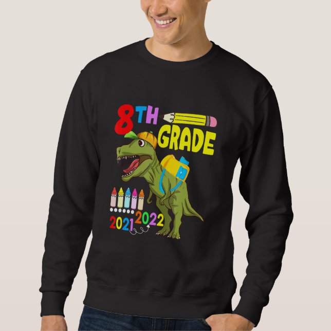 Cute Dinosaur Face Mask 8th Grade Back To School 2 Sweatshirt (Front)