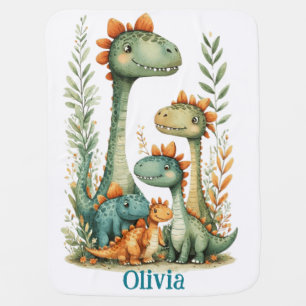 Cute Dinosaur Family Personalized Kids Baby Blanket