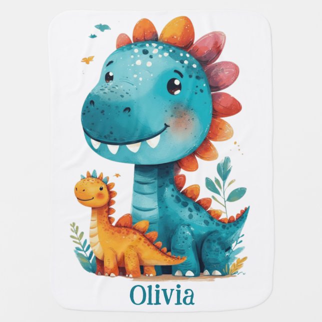 Cute Dinosaur Family Personalized Kids Baby Blanket (Front)