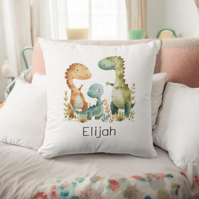 Cute Dinosaur Family Personalized Kids Throw Pillow (Creator Uploaded)