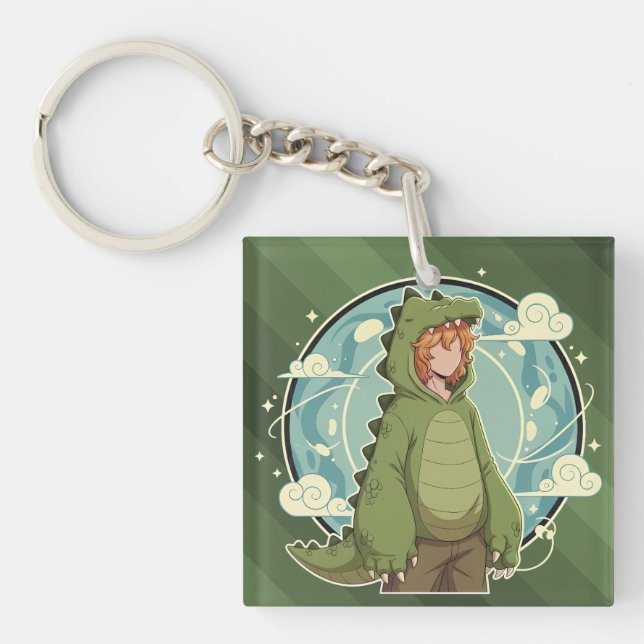 Cute Dinosaur Fantasy Boy Art Piece Keychain (Front)