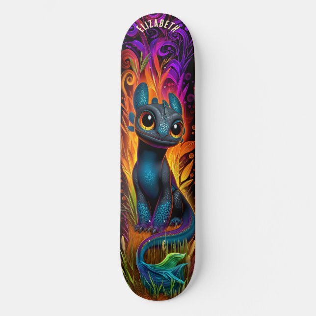 Cute Dinosaur Fantasy Forest Cool Children Art Skateboard (Front)