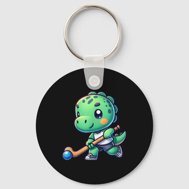 Cute Dinosaur Field Hockey Team Player  Keychain (Front)