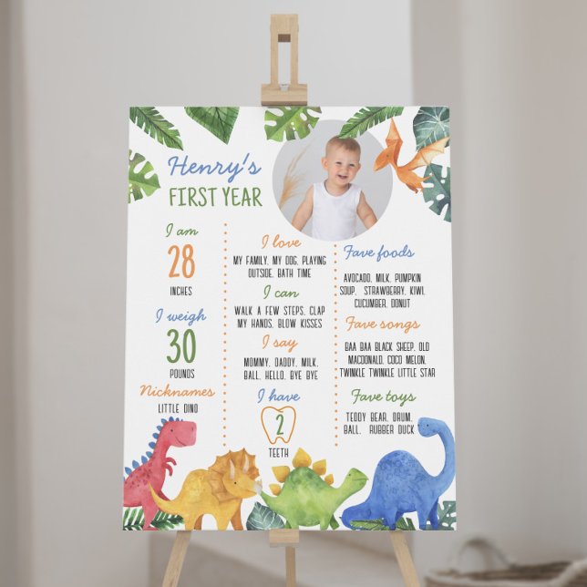 Cute Dinosaur First Birthday Milestone Sign (Creator Uploaded)