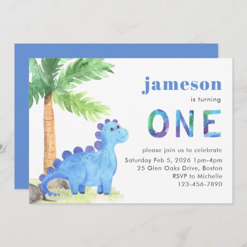 Cute Dinosaur First Birthday Party Invitation