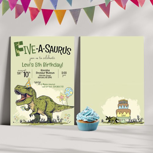 Cute Dinosaur Five_A_Saurus 5th Birthday Party Invitation