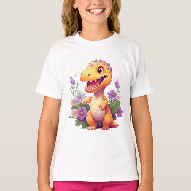 Cute Dinosaur Floral T-Shirt – Adorable Dino Lover (Front)