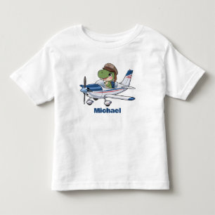 Cute Dinosaur Flying Cessna Airplane, Personalized Toddler T-shirt