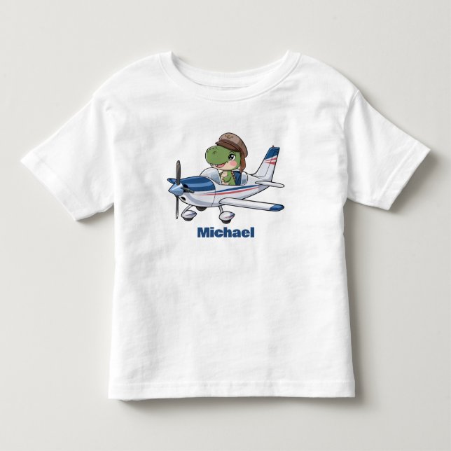 Cute Dinosaur Flying Cessna Airplane, Personalized Toddler T-shirt (Front)