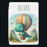 Cute Dinosaur Flying in a Hot Air Balloon<br><div class="desc">Let your little explorer soar above the clouds with this personalized iPad cover featuring a charming dinosaur on a magical mountain adventure! Picture a vibrant hot air balloon drifting over majestic peaks, creating a whimsical scene. It's also uniquely personalized with your child's name, making it a cherished keepsake for years...</div>