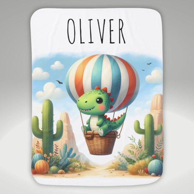 Cute Dinosaur Flying in a Hot Air Balloon Baby Blanket (Creator Uploaded)