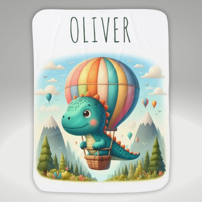 Cute Dinosaur Flying in a Hot Air Balloon Baby Blanket (Creator Uploaded)