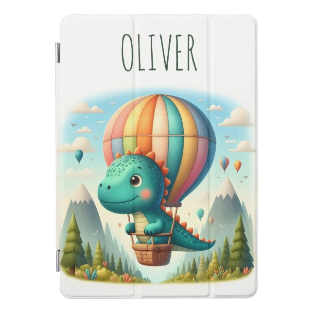 Cute Dinosaur Flying in a Hot Air Balloon iPad Pro Cover (Front)