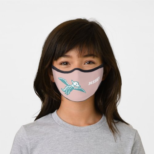 Cute dinosaur fossil pterodactyl skeleton w name premium face mask