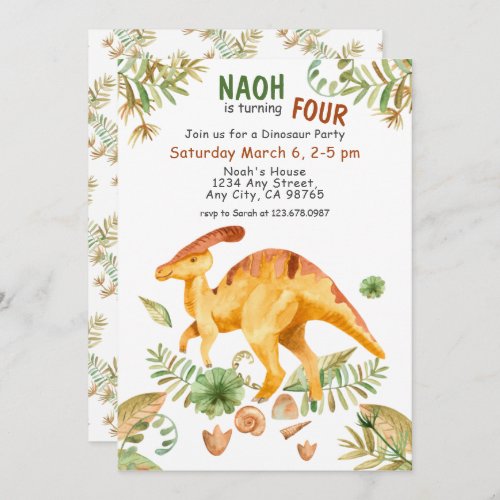 Cute Dinosaur Fourth Birthday Party Invitation