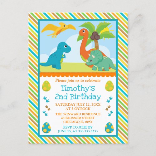 Cute Dinosaur Friends Kids Birthday Postcard