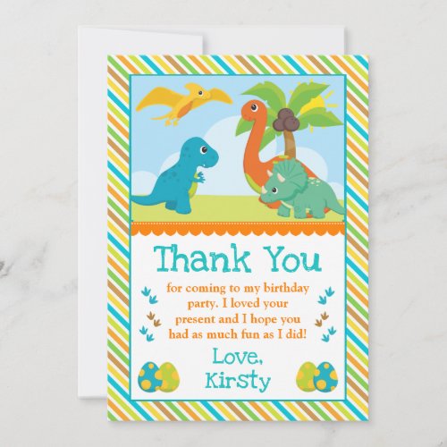 Cute Dinosaur Friends Kids Birthday Thank You Card