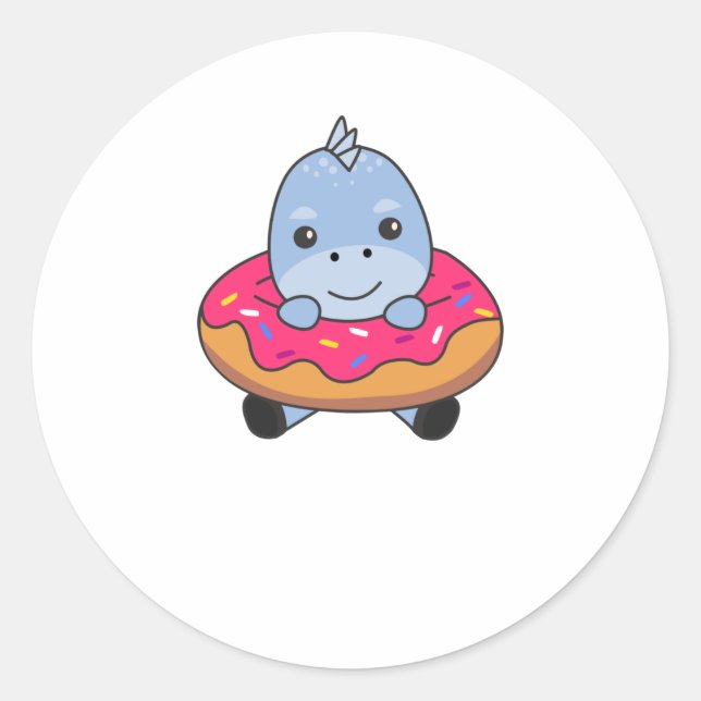 Cute Dinosaur Funny Animals In Donut Pink Classic Round Sticker (Front)
