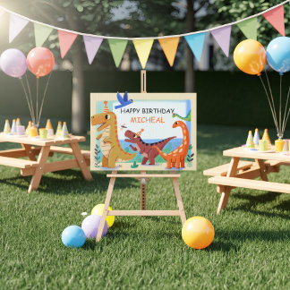 Cute Dinosaur Gang Kids Birthday Party Sign