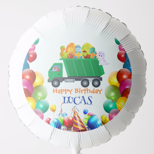Cute Dinosaur garbage truck balloon birthday boy  (Front)