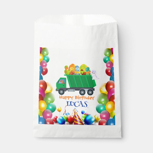 Cute Dinosaur garbage truck balloon birthday boy  Favor Bag (Front)