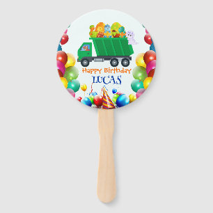 Cute Dinosaur garbage truck balloon birthday boy  Hand Fan