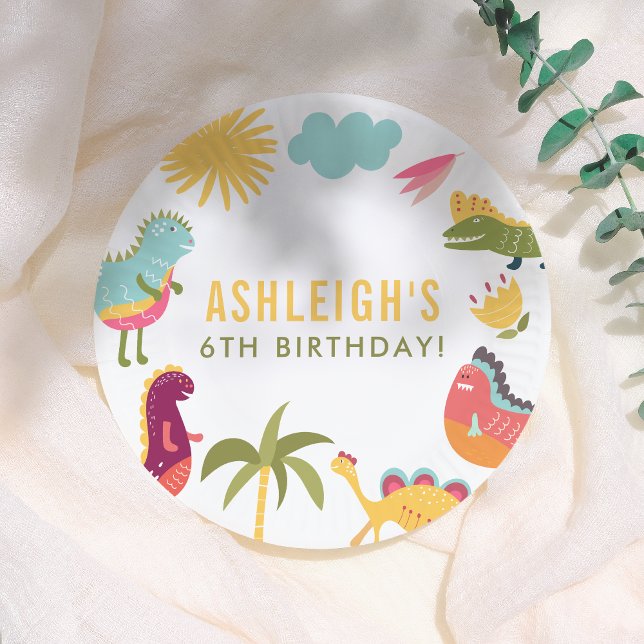 Cute Dinosaur Gender-Neutral Birthday Party Paper Plates (Creator Uploaded)