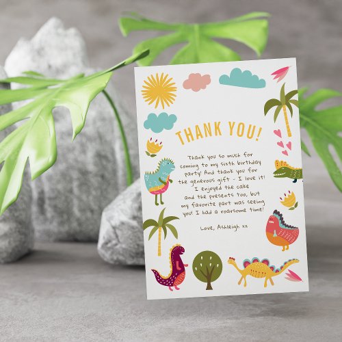 Cute Dinosaur Gender_Neutral Birthday Party Thank You Card