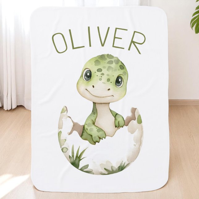 Cute Dinosaur Gender Neutral Personalized Kids Baby Blanket (Creator Uploaded)