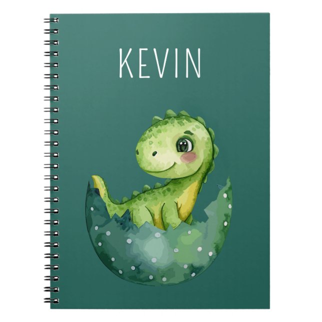 Cute Dinosaur Gender Neutral Watercolor Custom Kid Notebook (Front)